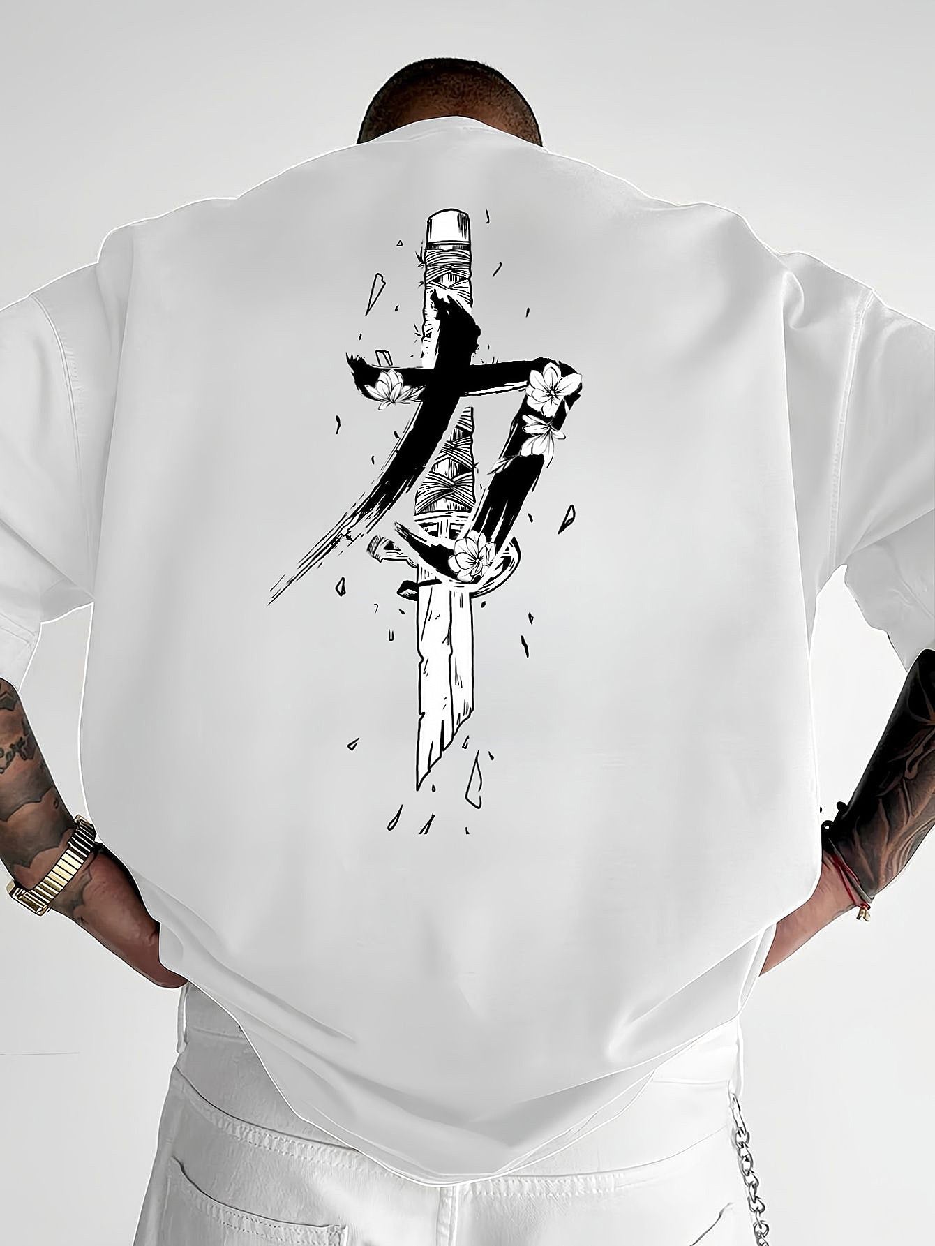 Men’s Polyester T-Shirt – Loose Fit Dagger Pattern