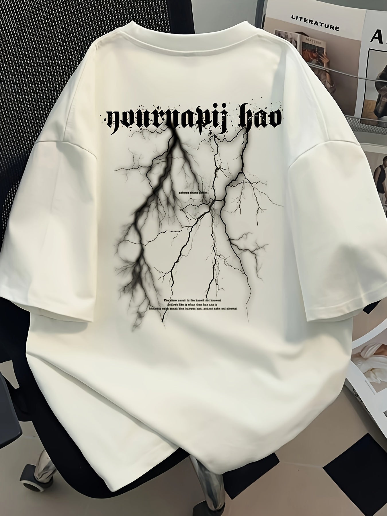 Men's Graphic Cotton Tee – Asymmetric Hem, Loose Fit Streetwear