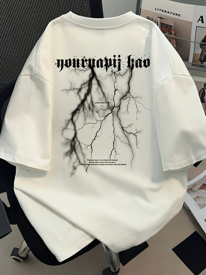 Men's Graphic Cotton Tee – Asymmetric Hem, Loose Fit Streetwear