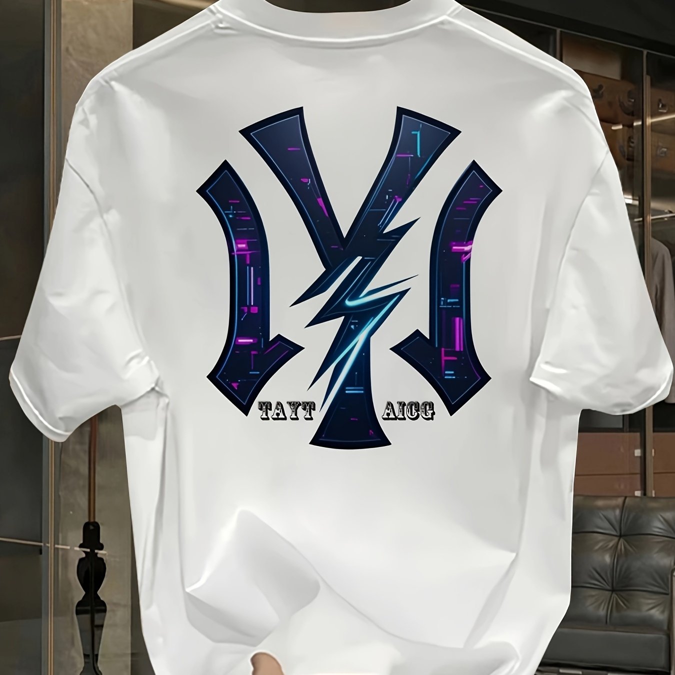 Men'S Heavyweight Cotton Graphic Print T-Shirt - Casual Crew Neck