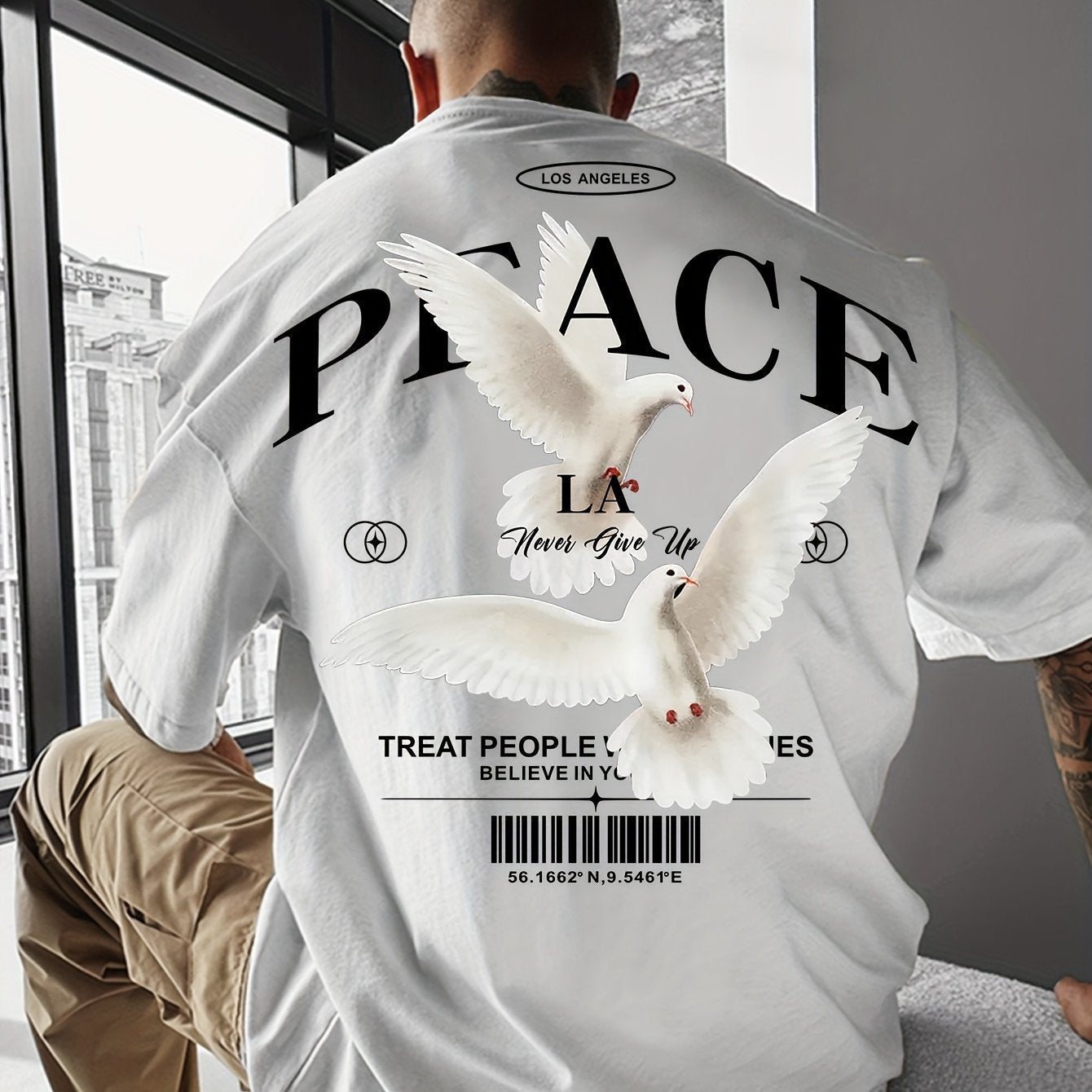 Men's Round Neck American Street Letter Loose T-Shirt