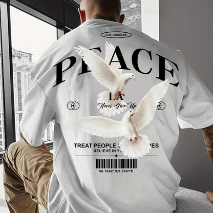Men's Round Neck American Street Letter Loose T-Shirt