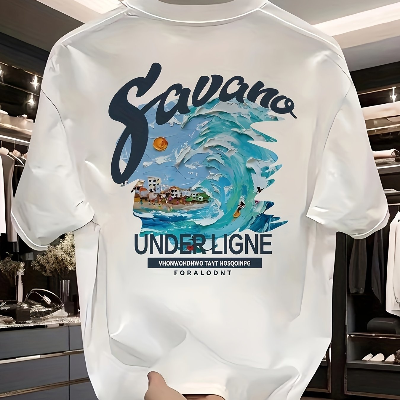 Men’s Heavyweight 100% Cotton Graphic Tee – Tropical Savanna Print