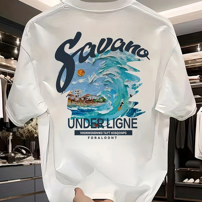 Men’s Heavyweight 100% Cotton Graphic Tee – Tropical Savanna Print