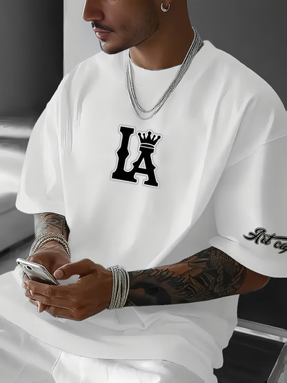 Men's Korean Style T-Shirt – LA Crown Graphic, Loose Fit, Summer Casual Tee
