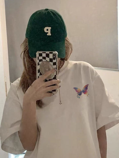 Women’s Casual Short Sleeve T-Shirt – Vibrant Butterfly & Moon Graphic Spring & Summer Everyday Wear