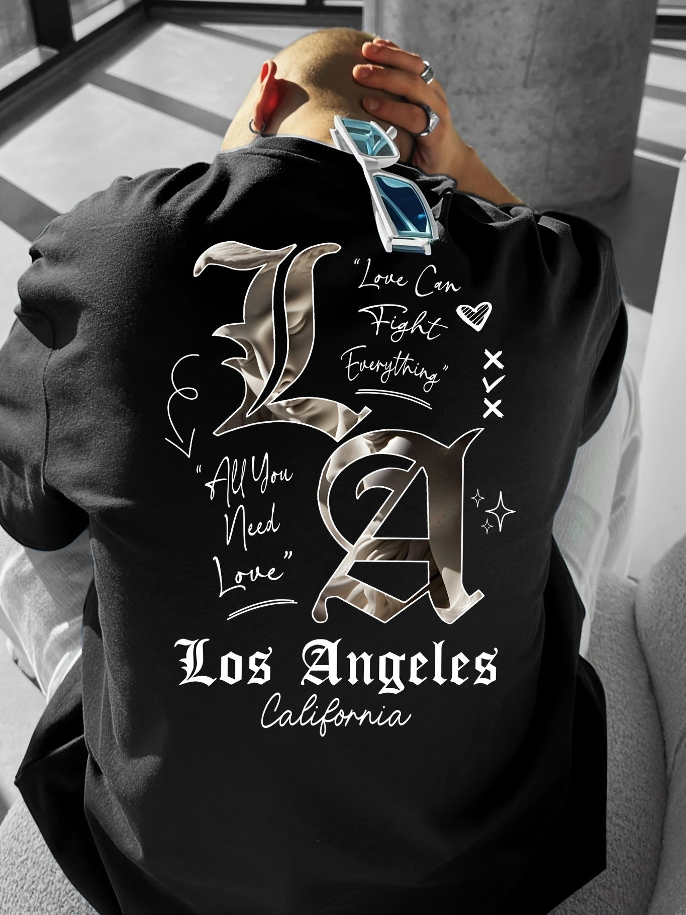 Men's LA Streetwear T-Shirt – Bold Back Print, Loose Fit Urban Casual Tee