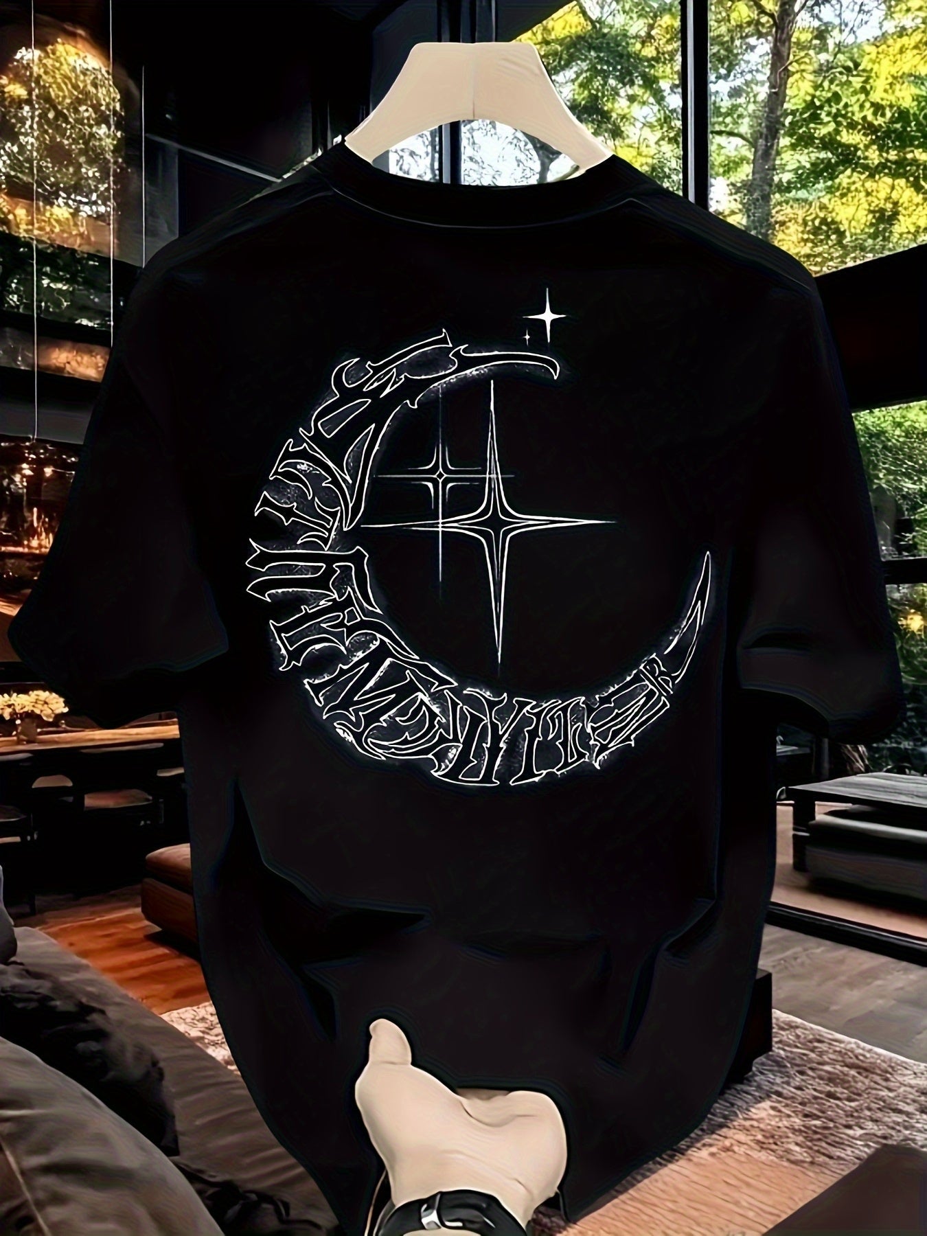 Men’s Heavyweight Pure Cotton Graphic Tee – Crossed Swords & Crescent Moon Design