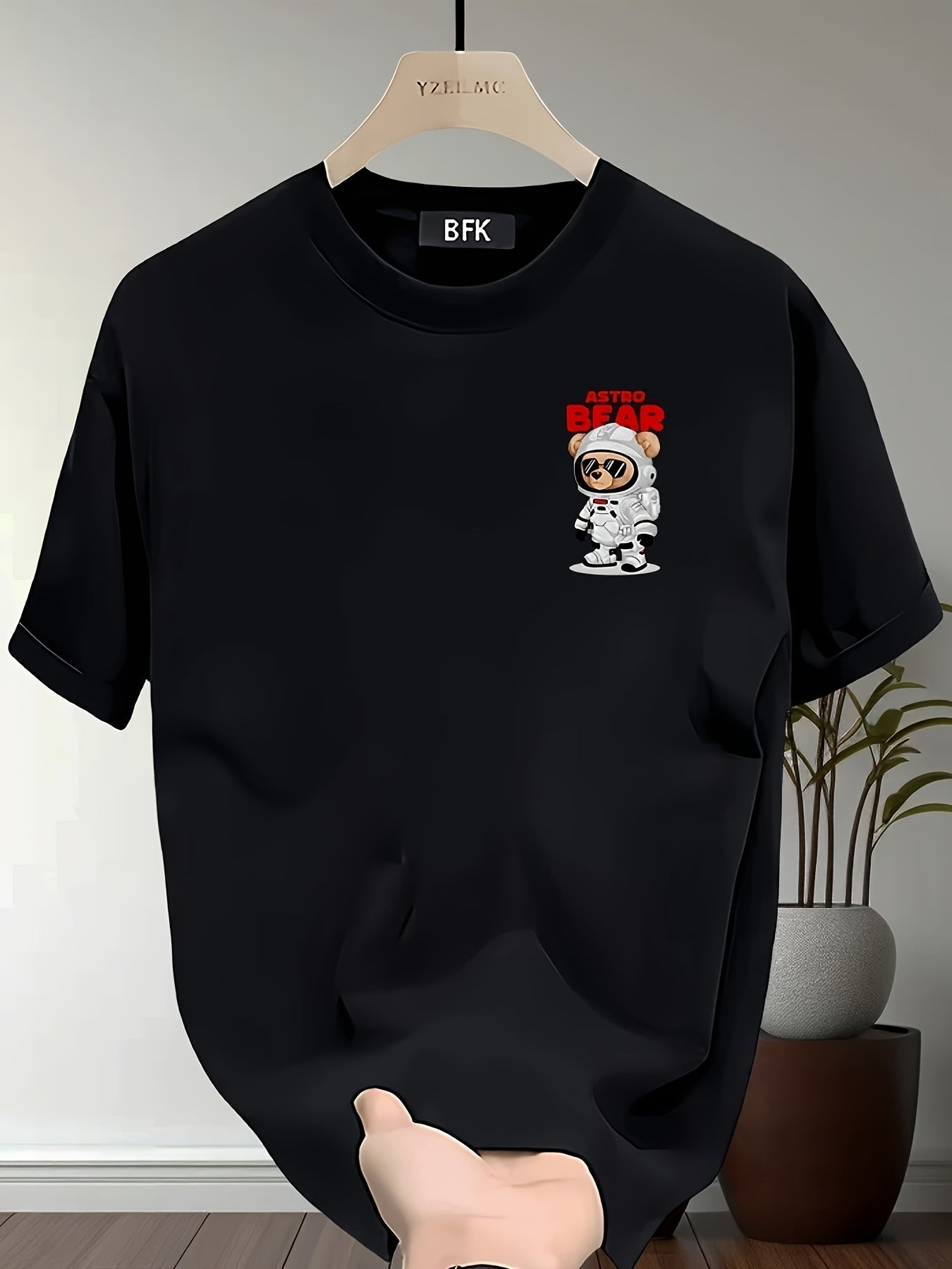 Men's Heavyweight Cotton Astronaut Bear Graphic T-Shirt – Black Oversized Summer Tee
