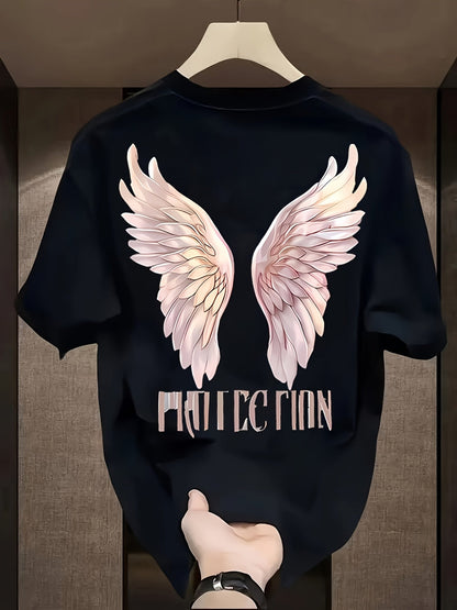 Unisex "Protection" Graphic T-Shirt – Black Wings Design | Relaxed Fit, Casual Summer Tee