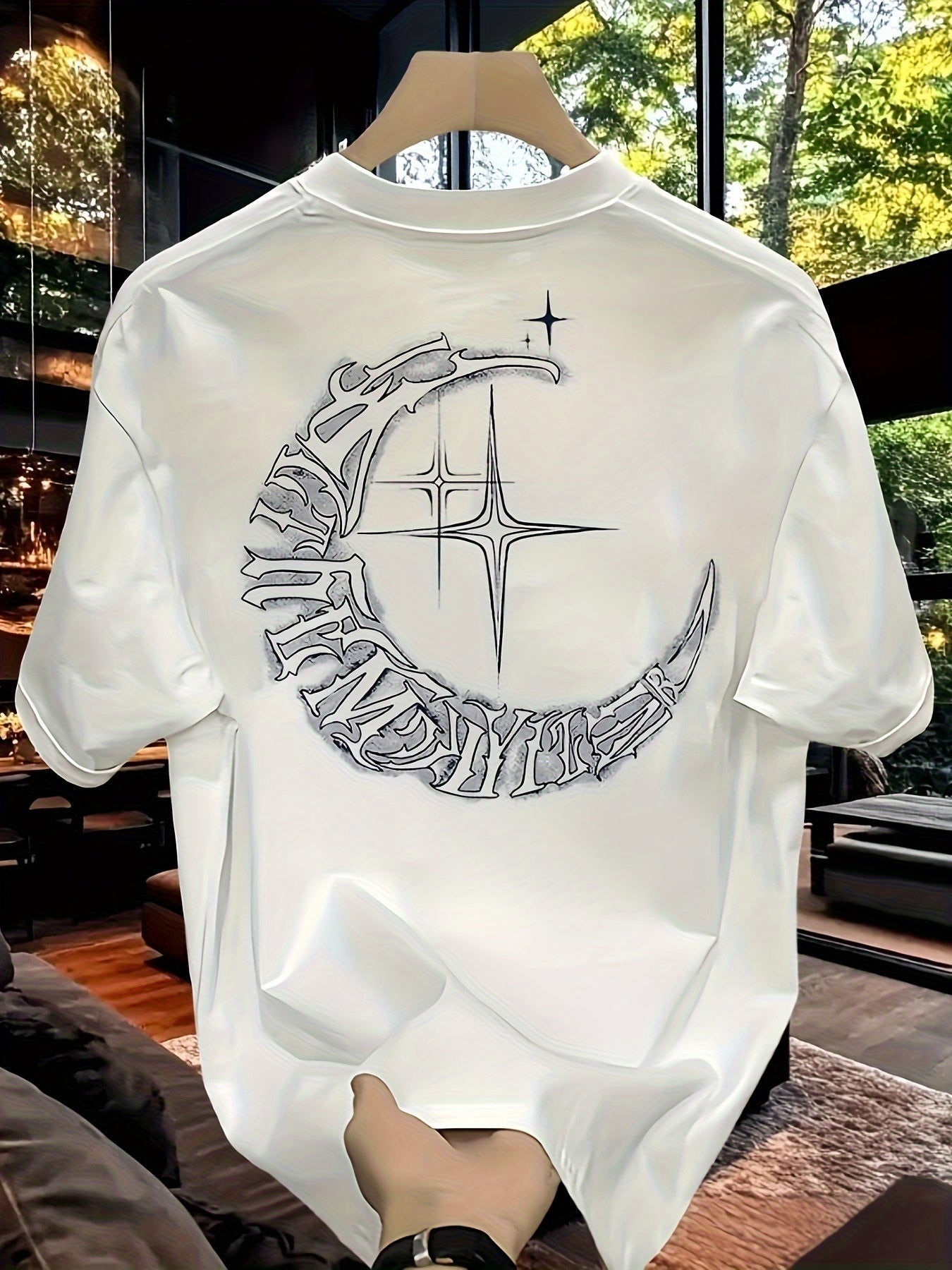 Men’s Heavyweight Pure Cotton Graphic Tee – Crossed Swords & Crescent Moon Design