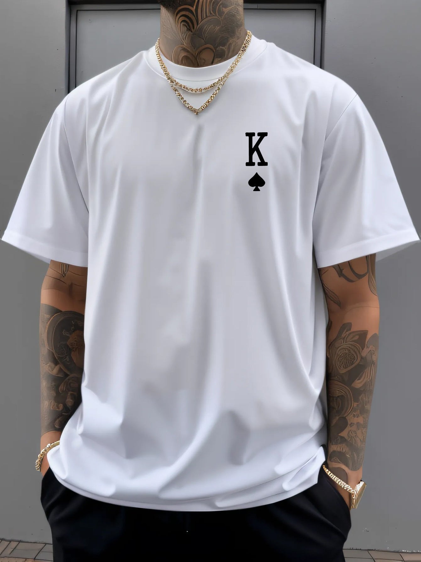 Men's Graphic Tee – 'K' & Ace of Spades Design, Lightweight All-Season Comfort