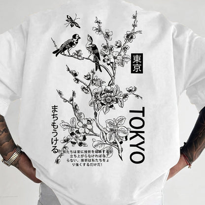 Men’s Casual Floral & Bird Print T-Shirt – 100% Cotton