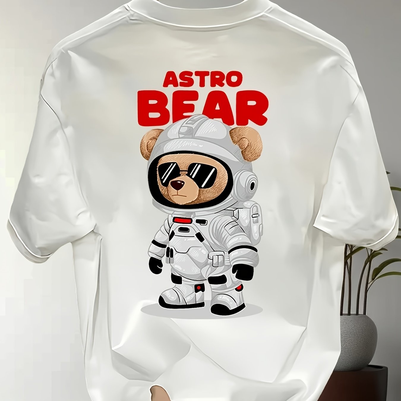 Men's Heavyweight Cotton Astronaut Bear Graphic T-Shirt – Black Oversized Summer Tee