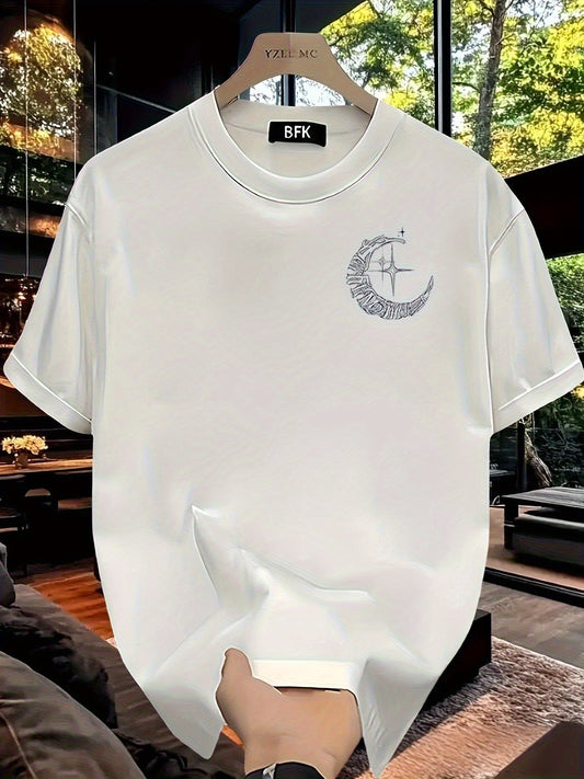 Men’s Heavyweight Pure Cotton Graphic Tee – Crossed Swords & Crescent Moon Design