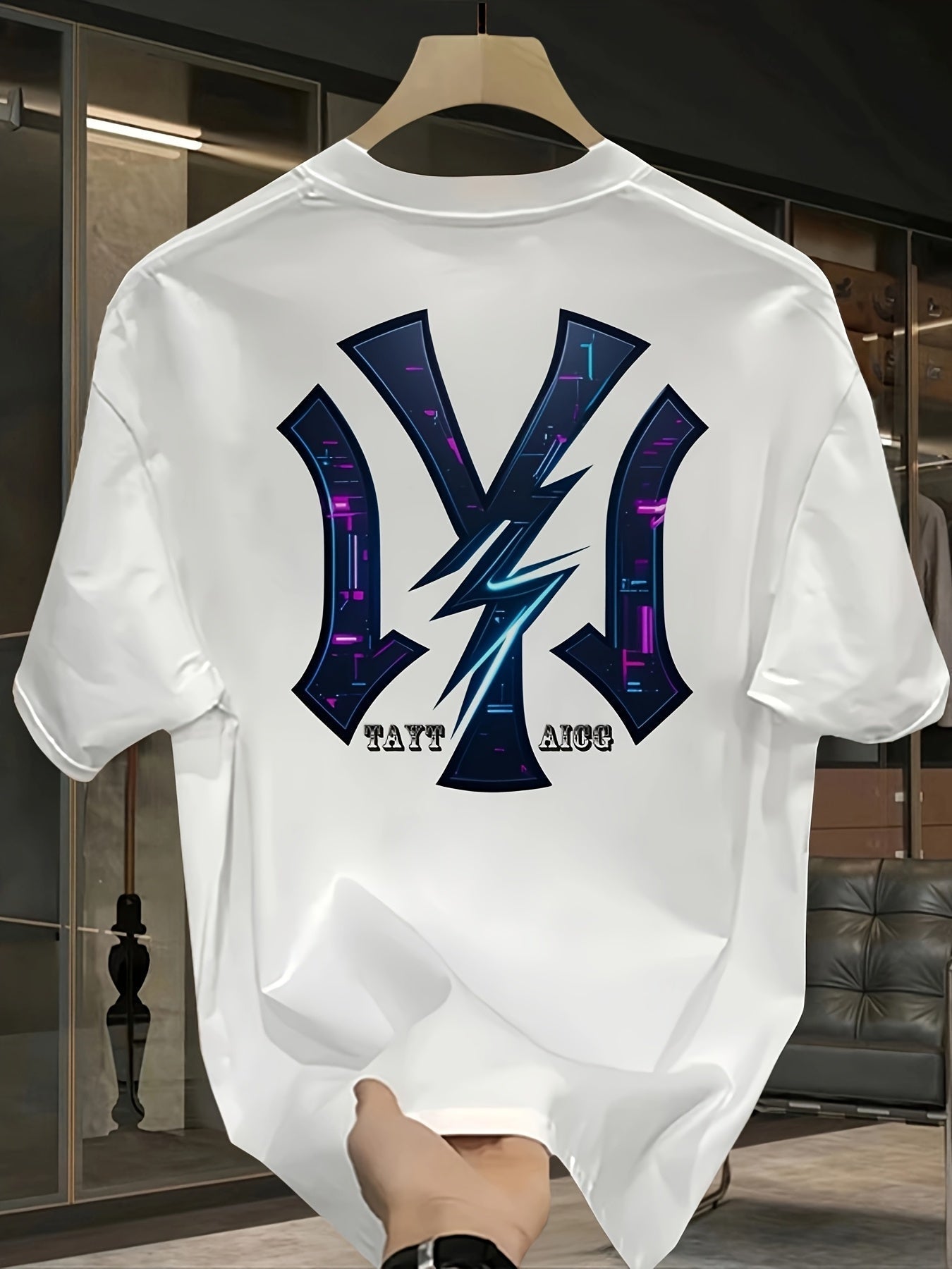 Men'S Heavyweight Cotton Graphic Print T-Shirt - Casual Crew Neck