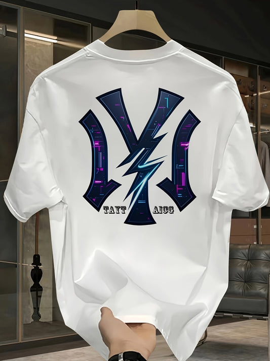 Men'S Heavyweight Cotton Graphic Print T-Shirt - Casual Crew Neck