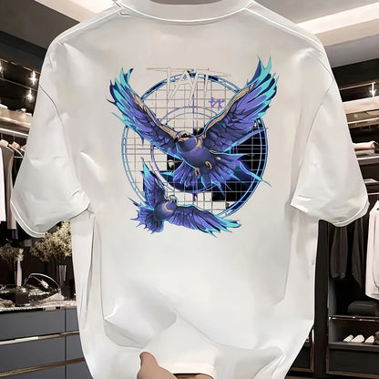 Men’s Black Cotton T-Shirt – Blue & Purple “TAT” Eagle Graphic