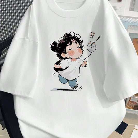 Women's Cute Bunny & Carrot Graphic Tee – Soft Breathable Loose Fit