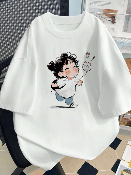 Women's Cute Bunny & Carrot Graphic Tee – Soft Breathable Loose Fit
