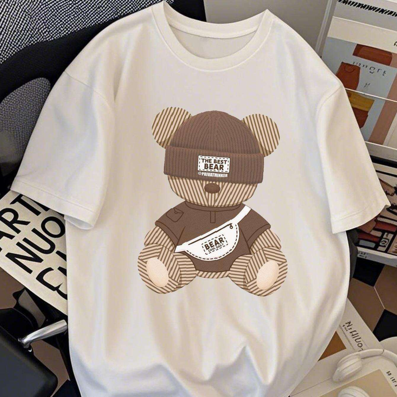 Men's Relaxed Fit Cotton Teddy Bear Graphic T-Shirt – Summer Streetwear Tee