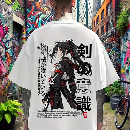 Black Anime Streetwear Tee – Japanese Sword Art Design