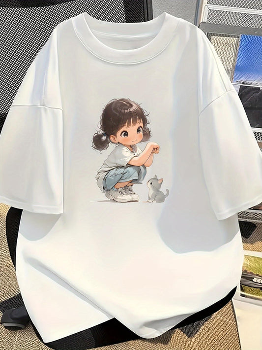 Women's Y2K Cute Bunny Graphic Tee – Minimalist Anime Design