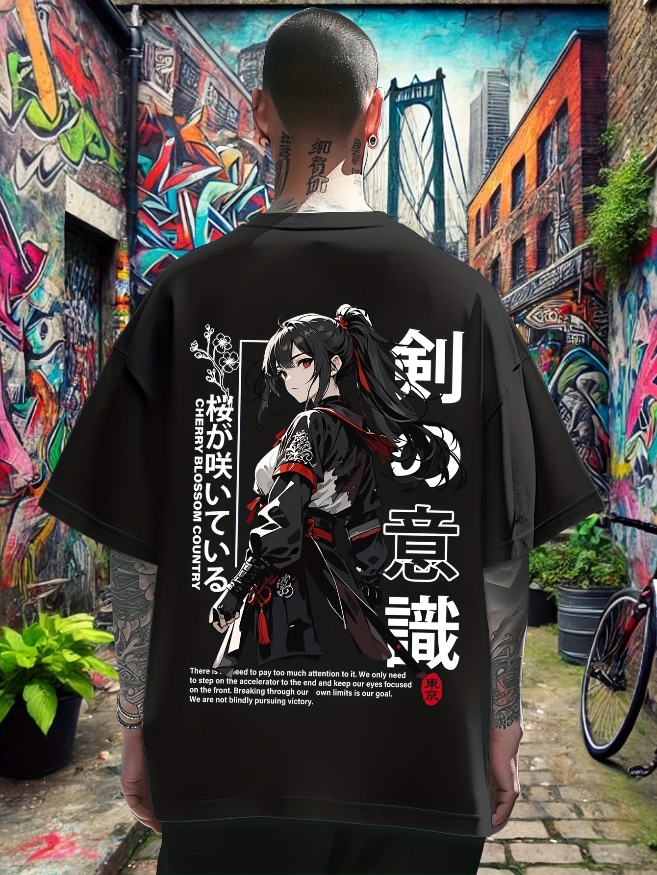 Black Anime Streetwear Tee – Japanese Sword Art Design