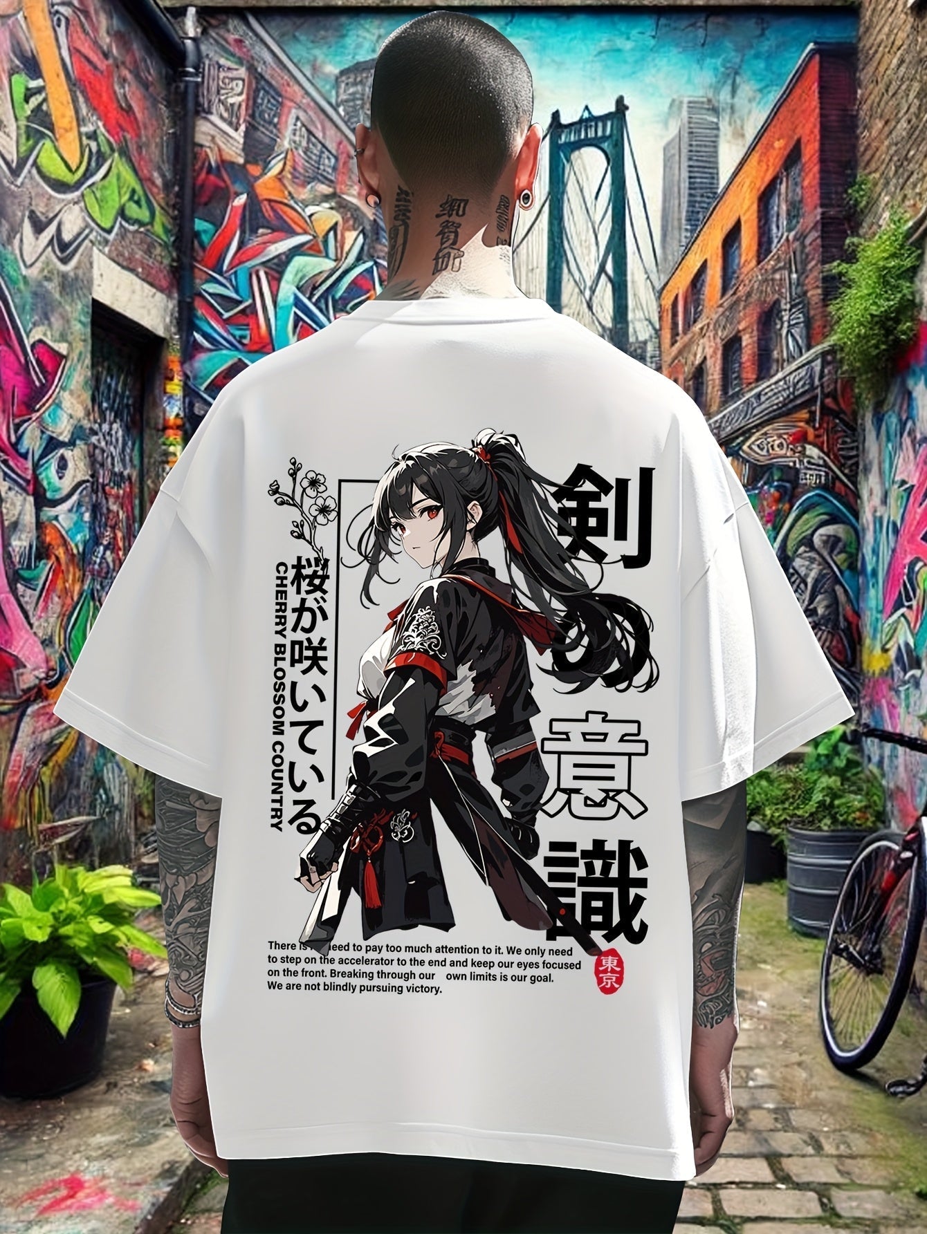 Black Anime Streetwear Tee – Japanese Sword Art Design