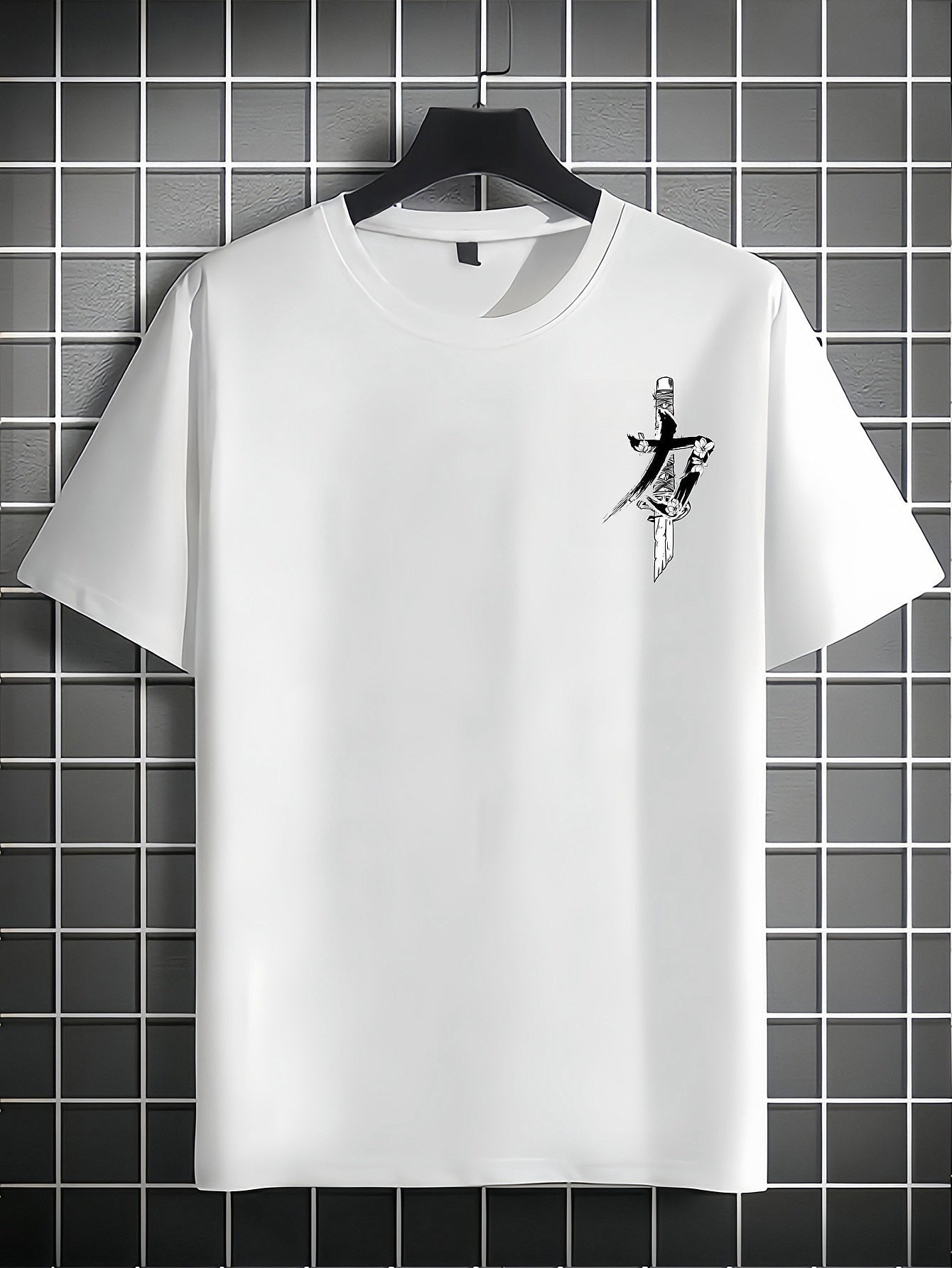 Men's Loose Fit Polyester Dagger Print T-Shirt – Casual Summer Short Sleeve