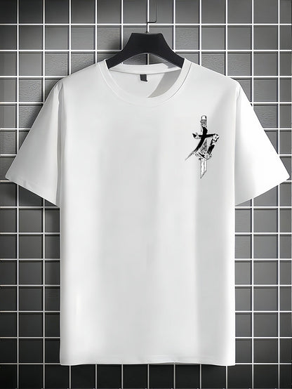 Men's Loose Fit Polyester Dagger Print T-Shirt – Casual Summer Short Sleeve