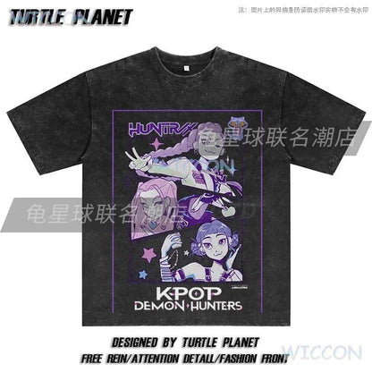 Anime K-Pop Demon Rumi Hunters Oversize Washed T-shirt