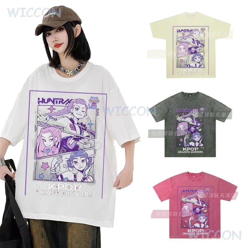 Anime K-Pop Demon Rumi Hunters Oversize Washed T-shirt