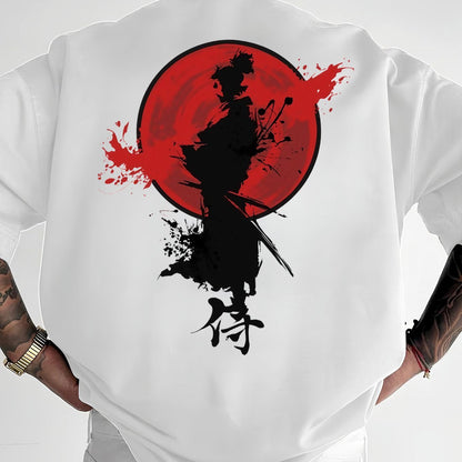 Men's Short Sleeve Samurai Print T-Shirt – Loose Fit Casual Crew Neck