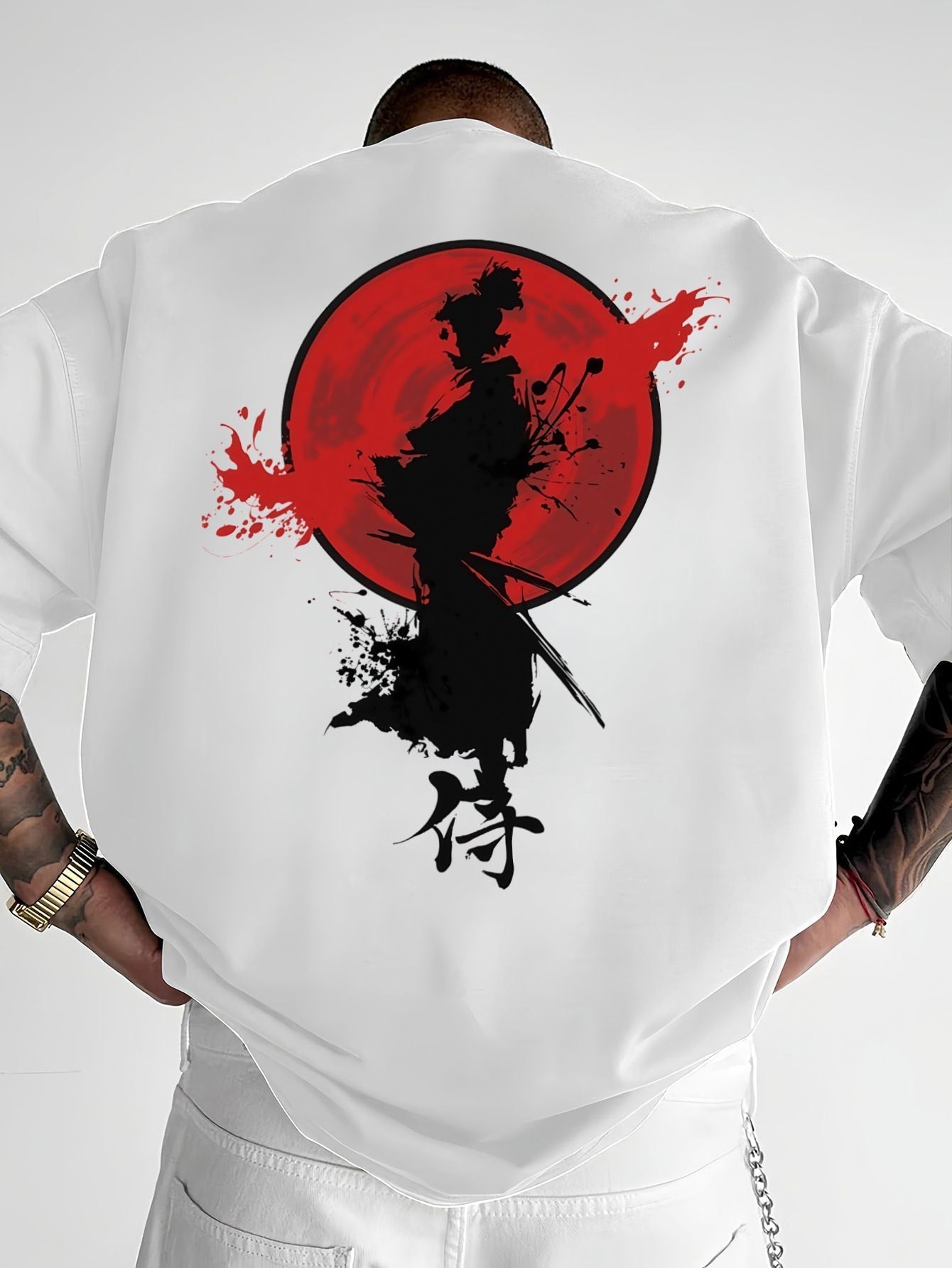 Men's Short Sleeve Samurai Print T-Shirt – Loose Fit Casual Crew Neck