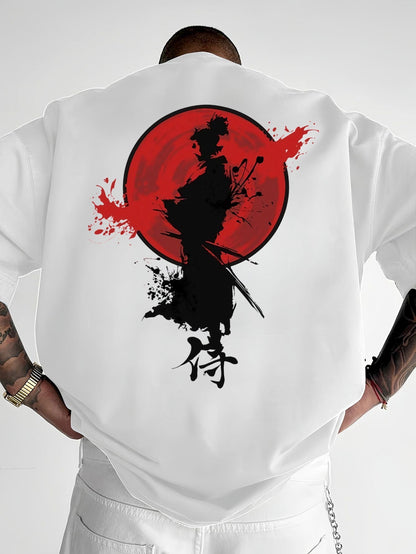 Men's Short Sleeve Samurai Print T-Shirt – Loose Fit Casual Crew Neck