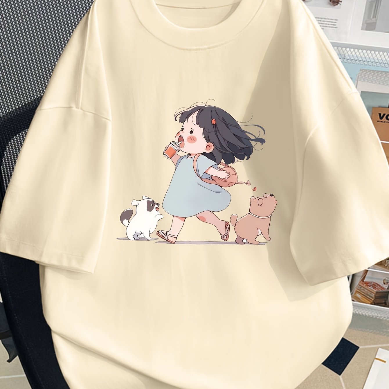Y2K-Inspired Women'S Short Sleeve T-Shirt with Adorable Cartoon Print - Slim Fit, Crew Neck, Pure Top for Spring/Summer/Fall, Cute T Shirt