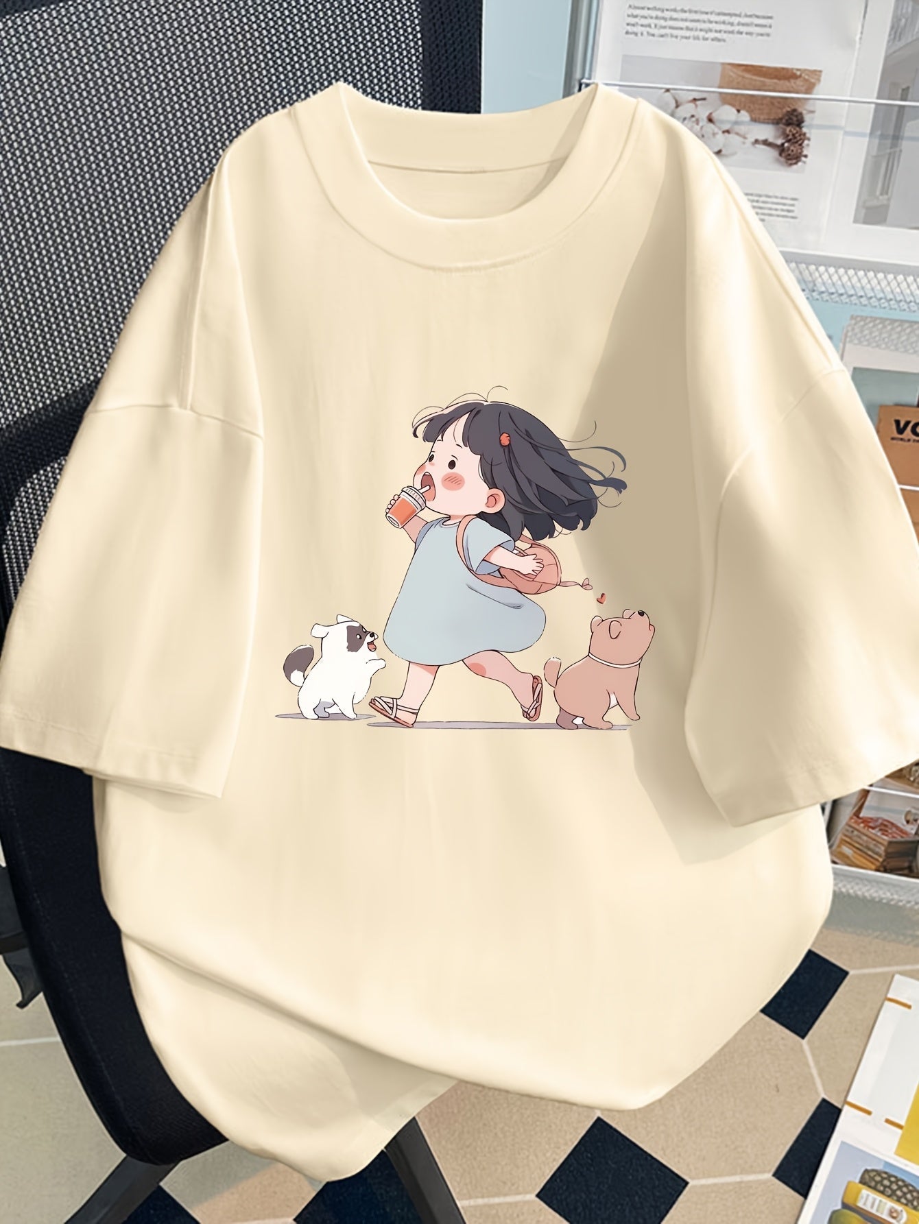 Y2K-Inspired Women'S Short Sleeve T-Shirt with Adorable Cartoon Print - Slim Fit, Crew Neck, Pure Top for Spring/Summer/Fall, Cute T Shirt