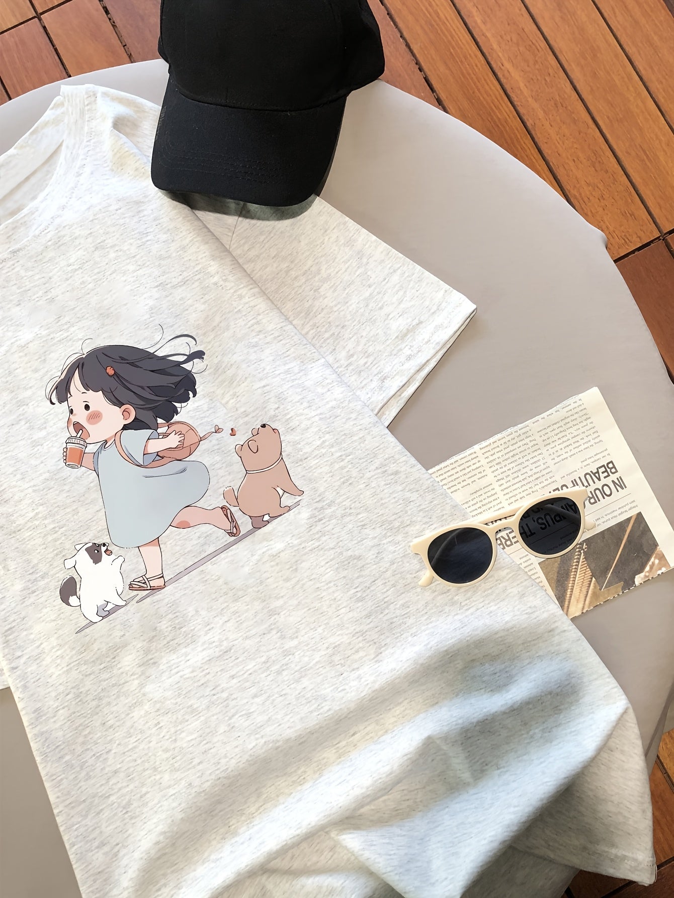 Y2K-Inspired Women'S Short Sleeve T-Shirt with Adorable Cartoon Print - Slim Fit, Crew Neck, Pure Top for Spring/Summer/Fall, Cute T Shirt