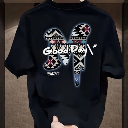 Men's Loose Fit Cotton "GOODDAY" Graphic T-Shirt – Black Summer Casual Tee