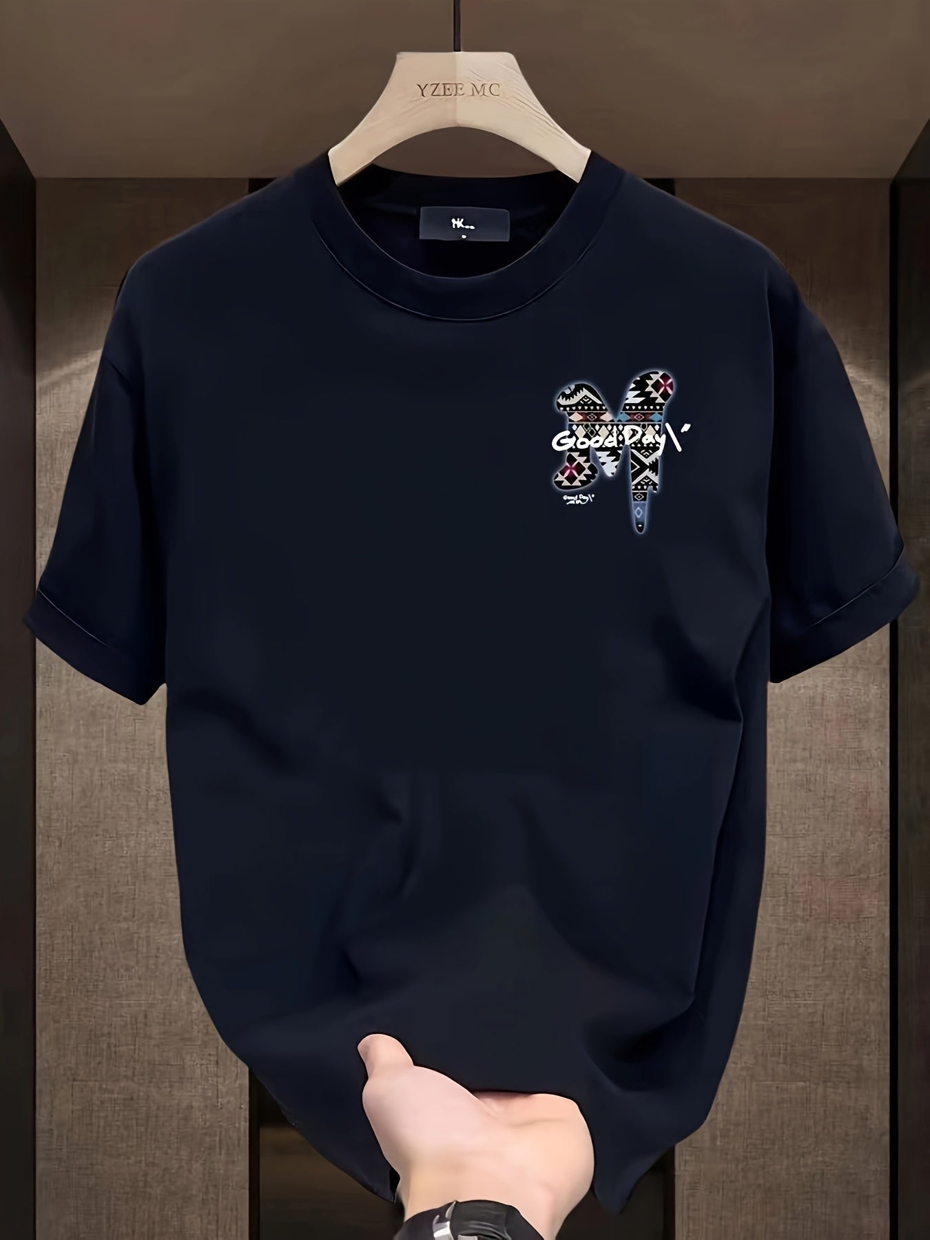 Men's Loose Fit Cotton "GOODDAY" Graphic T-Shirt – Black Summer Casual Tee