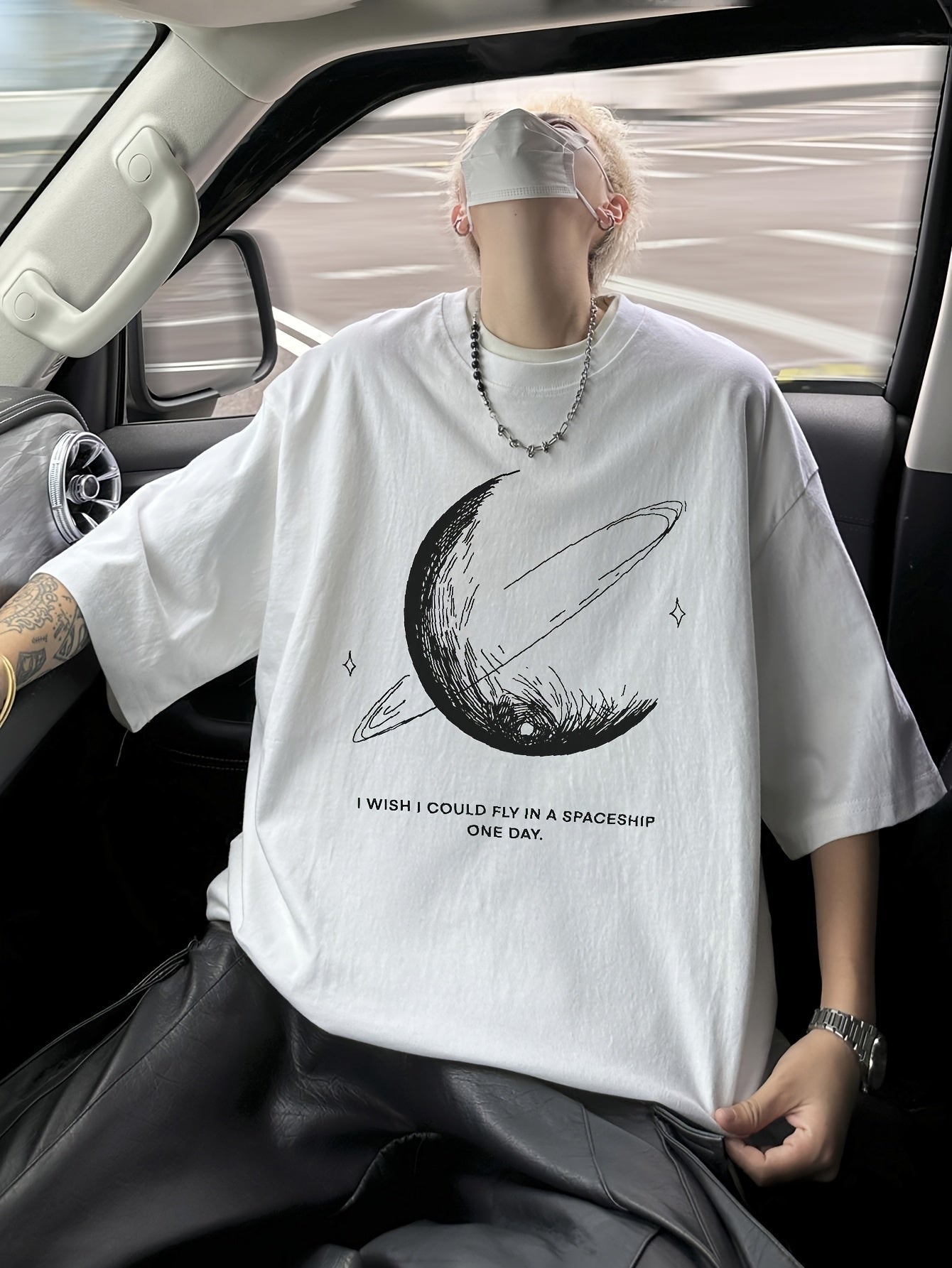 Men's Moon & Stars Tee – 100% Cotton, Summer Loose Fit