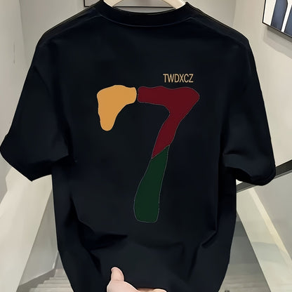T-Shirt with Bold Number 7 Graphic Print