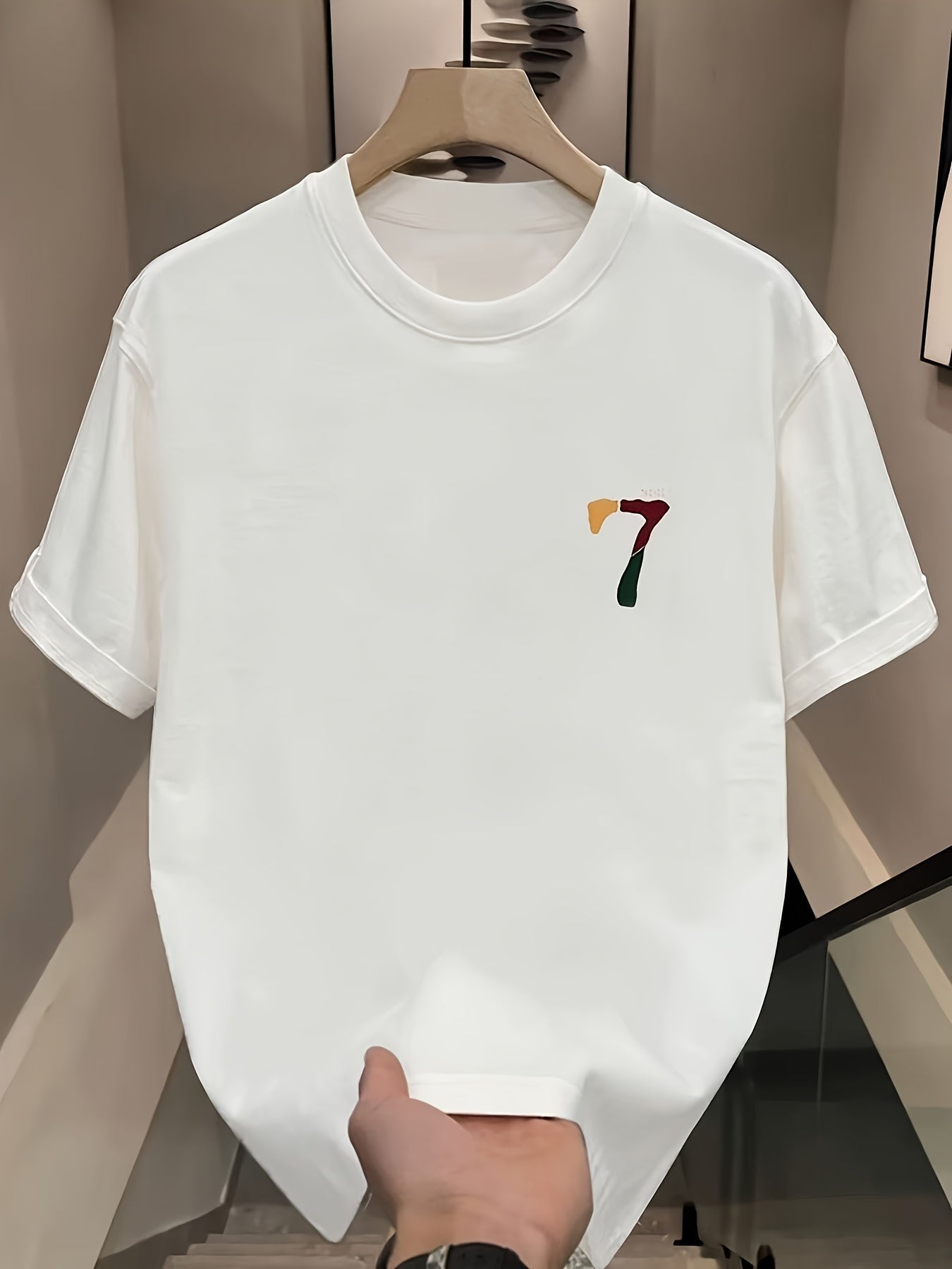 T-Shirt with Bold Number 7 Graphic Print