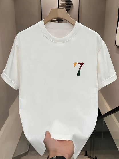 T-Shirt with Bold Number 7 Graphic Print