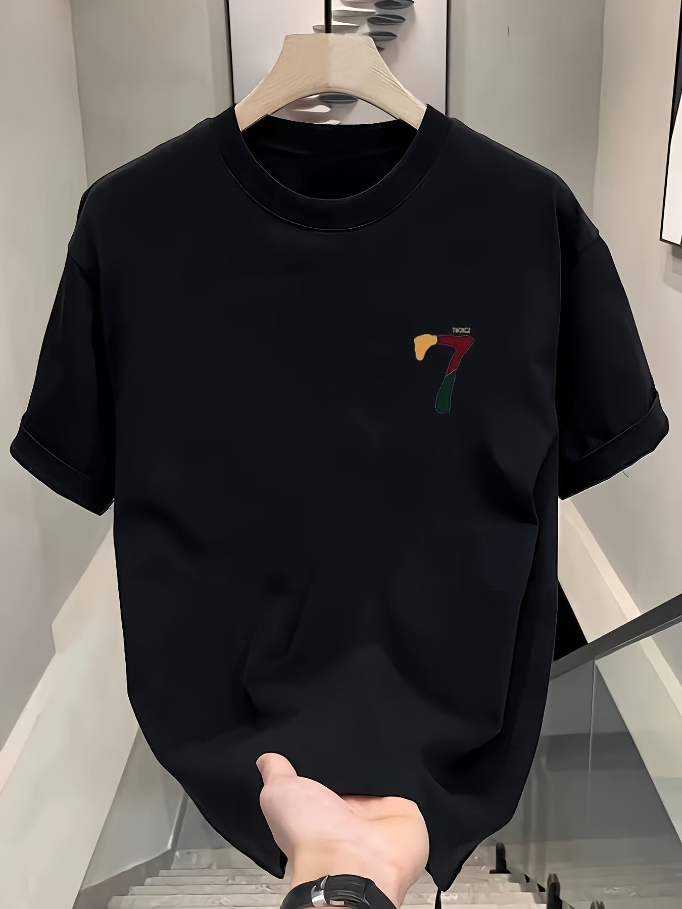 T-Shirt with Bold Number 7 Graphic Print