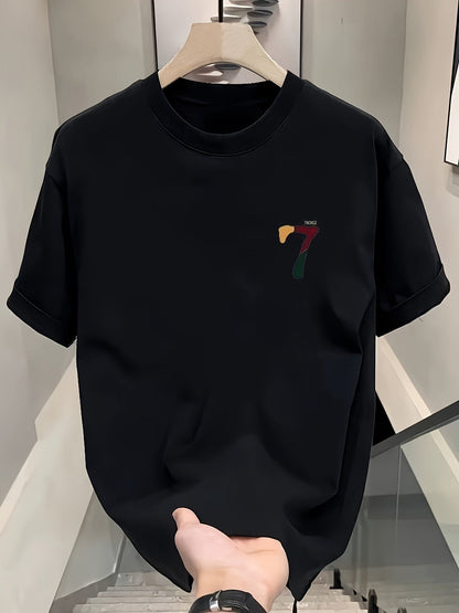 T-Shirt with Bold Number 7 Graphic Print