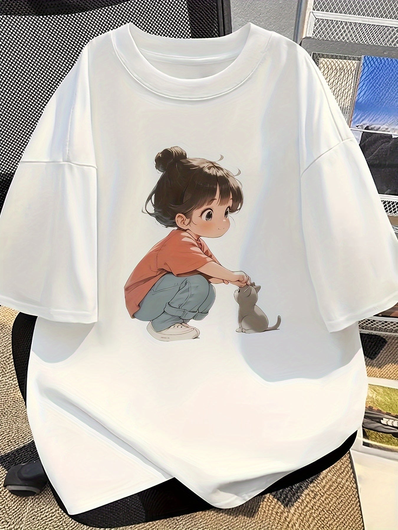 Women's Casual Loose-Fit T-Shirt – Cartoon Print, Relaxed Fit