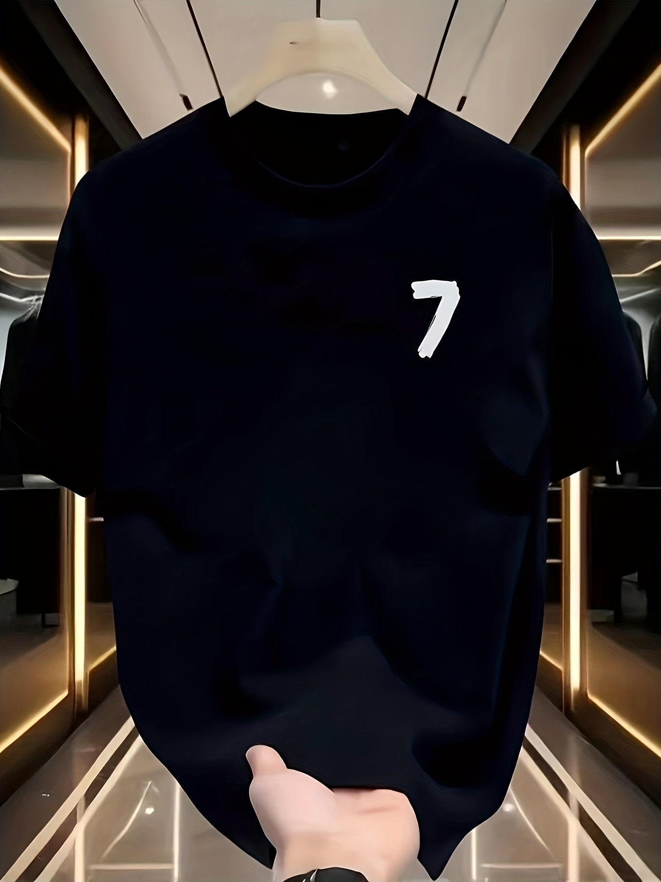 Men’s Oversized Heavyweight Cotton T-Shirt – Black with White Number 7 Graphic