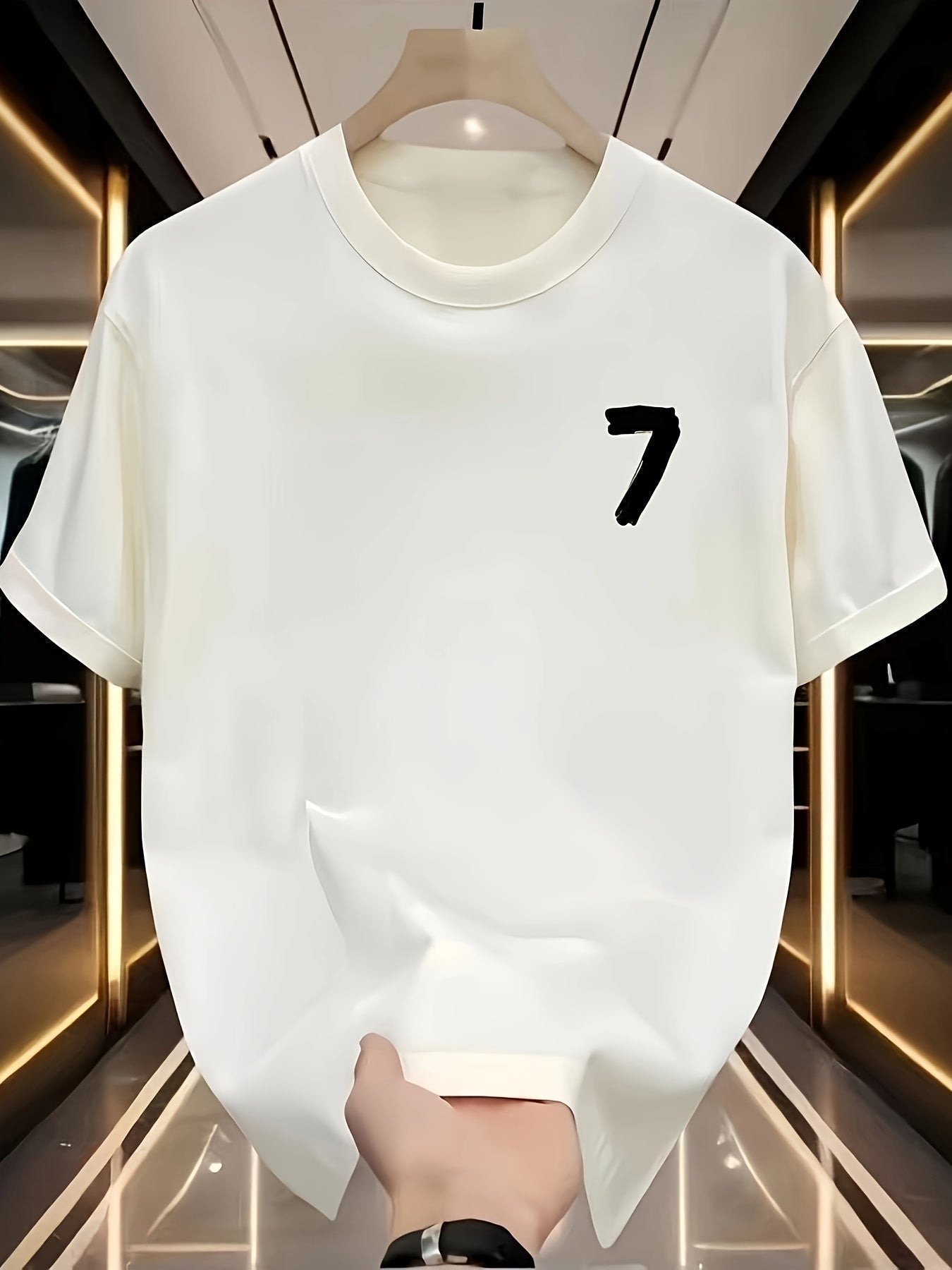 Men’s Oversized Heavyweight Cotton T-Shirt – Black with White Number 7 Graphic